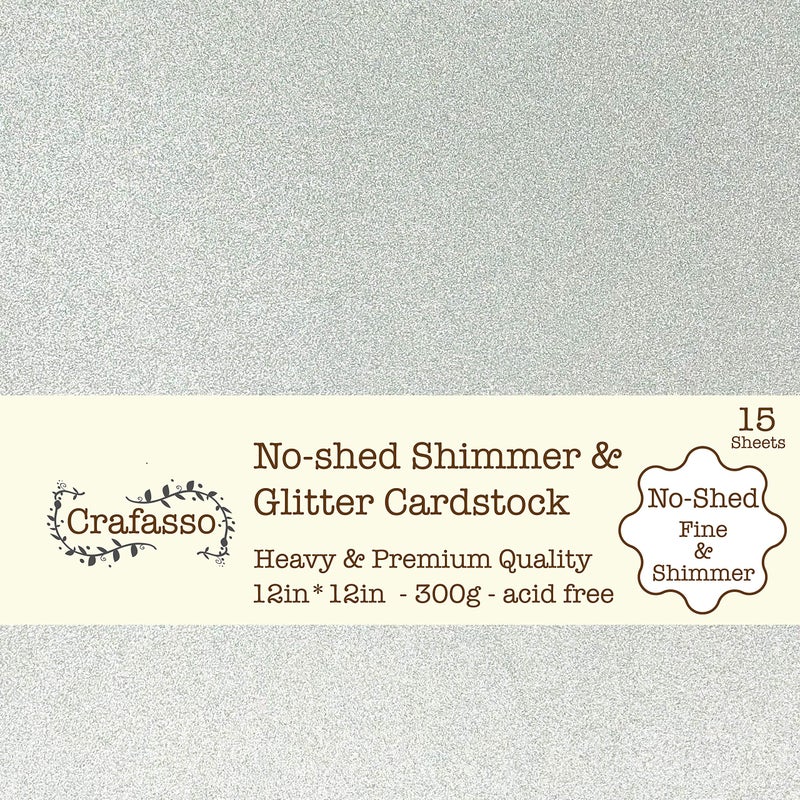 Crafasso No-Shed fine Glitter cardstock, 12" x 12" 300GMS, 15 Sheets, Silver - Image 1
